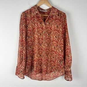 2/$20 Zara Sheer Russet Tan Printed Button Down Shirt M